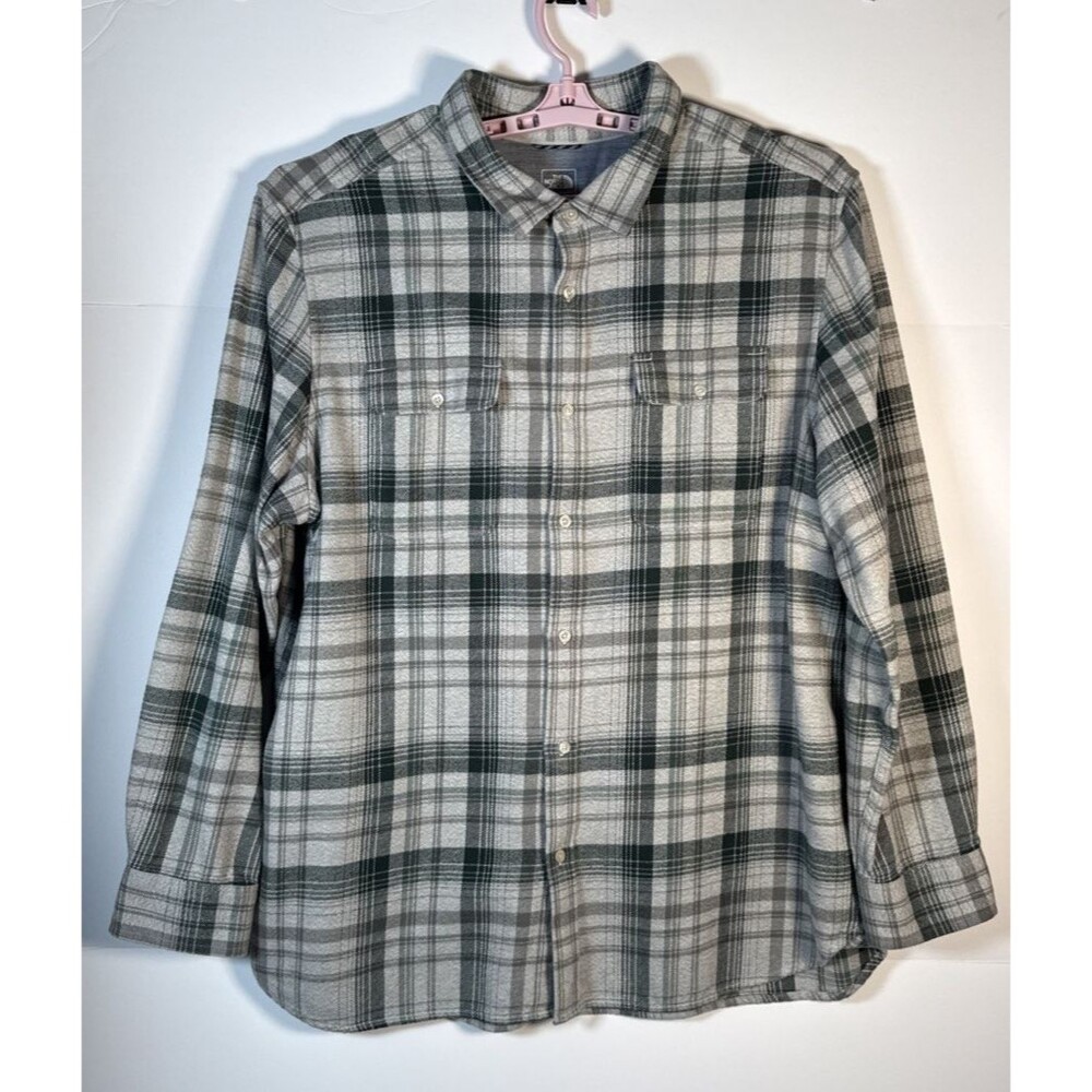 North Face Flannel Mens XXL Gray Plaid Button Up Outdoors